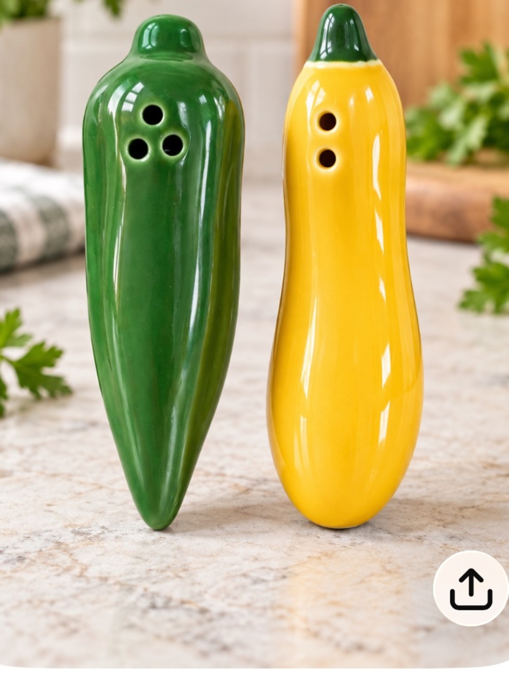Ceramic Green & Yellow Veggie Mini Salt and Pepper Shakers - Decorative